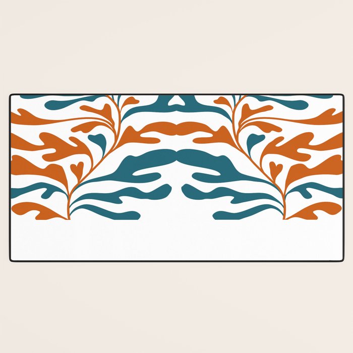 Modern Leaf Abstract Orange and Teal Desk Mat Gallery Image 3