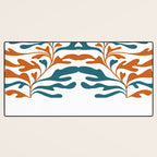 Modern Leaf Abstract Orange and Teal Desk Mat Gallery Image 3
