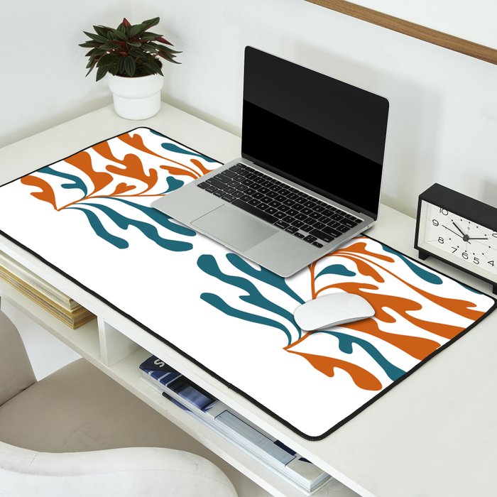 Modern Leaf Abstract Orange and Teal Desk Mat Gallery Image 2