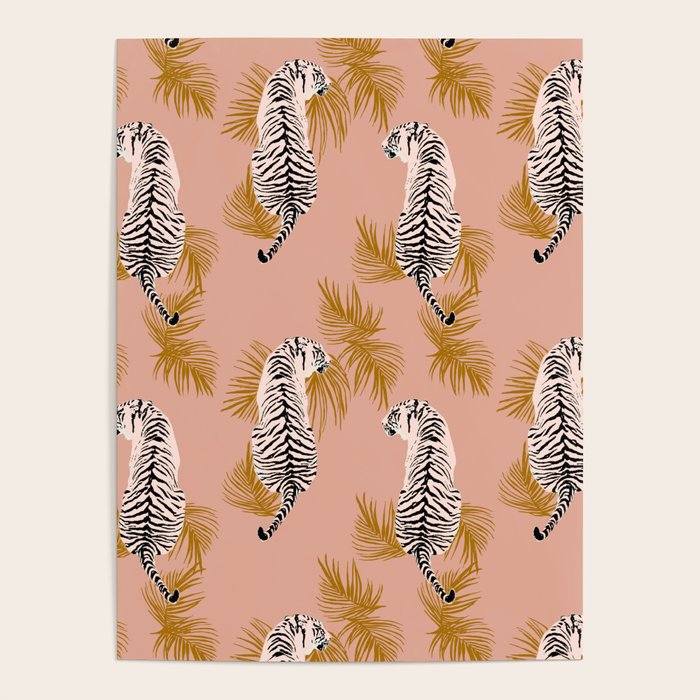 Paisley Tiger - soft pink & gold Poster Gallery Image 1