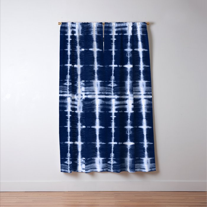 Shibori itajime indigo square pattern Window Curtain Gallery Image 3