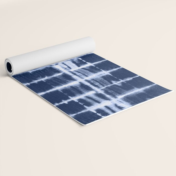 Shibori itajime indigo square pattern Yoga Mat Gallery Image 2