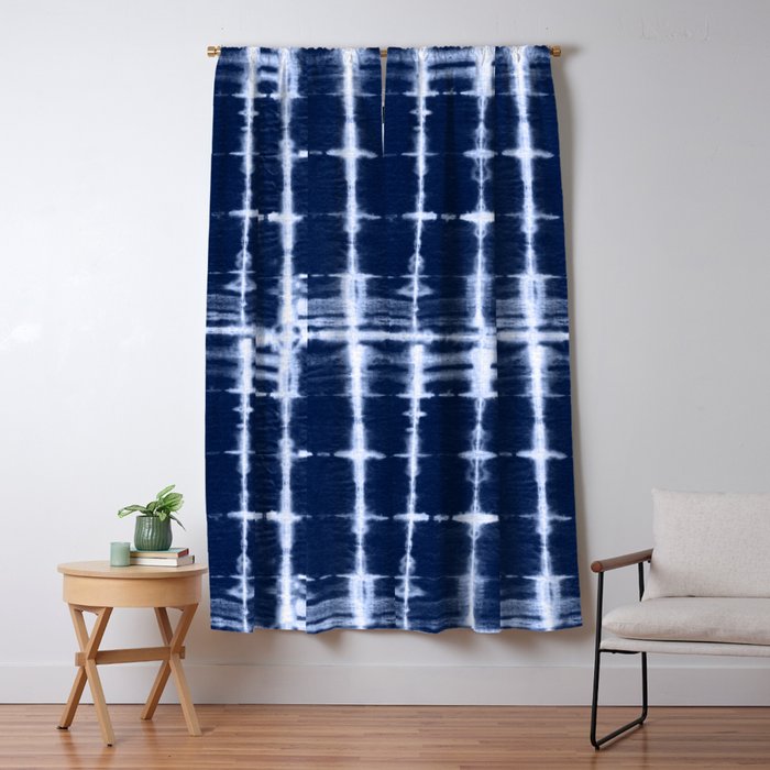 Shibori itajime indigo square pattern Window Curtain Gallery Image 1