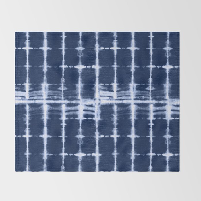 Shibori itajime indigo square pattern Throw Blanket Gallery Image 2