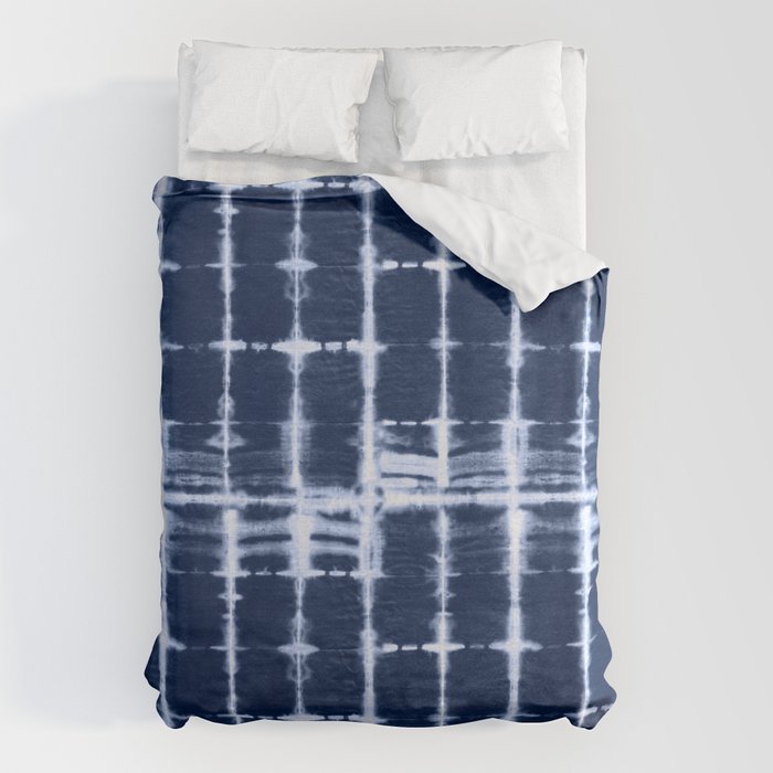 Shibori itajime indigo square pattern Duvet Cover Gallery Image 1