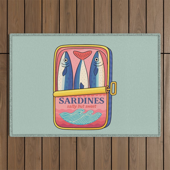 Tin of Love - Sardines in a Can with Heart Tail Outdoor Rug Gallery Image 1