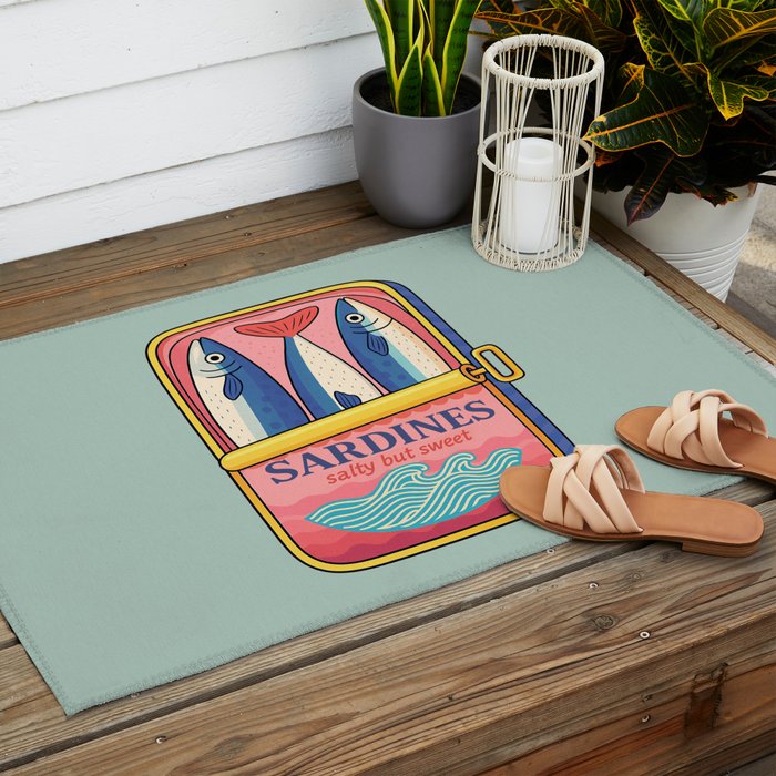 Tin of Love - Sardines in a Can with Heart Tail Outdoor Rug Gallery Image 2