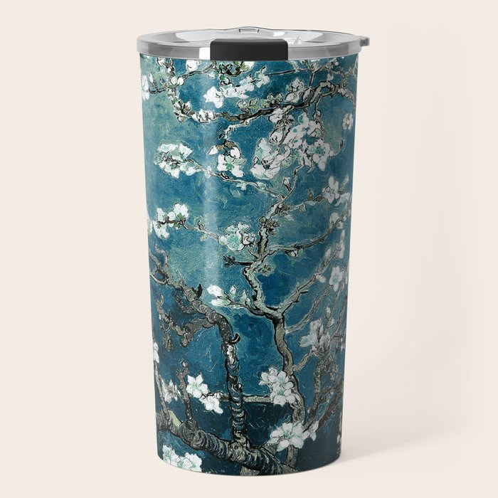 Van Gogh Almond Blossoms : Dark Teal Travel Mug Gallery Image 1