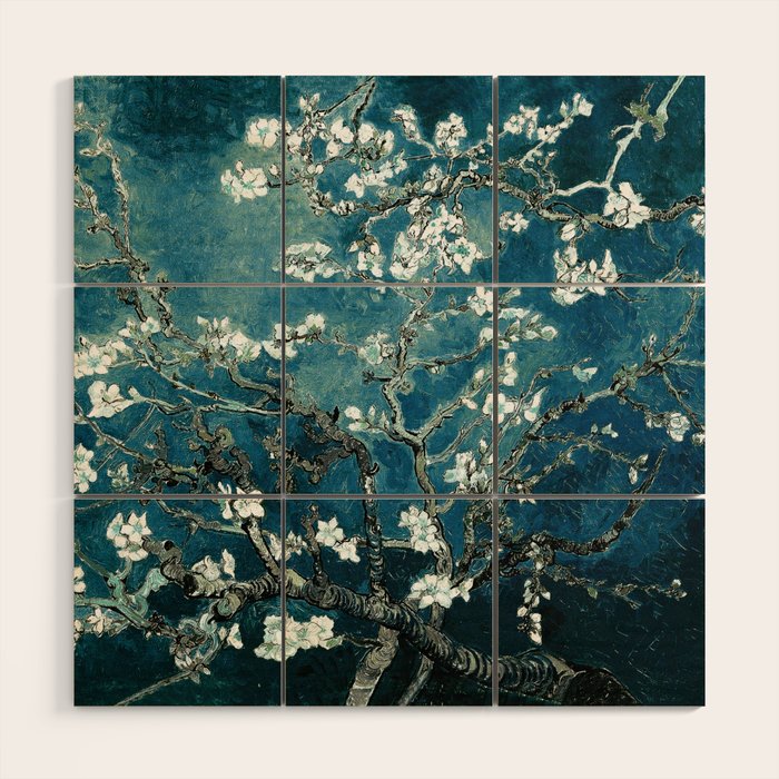 Van Gogh Almond Blossoms : Dark Teal Wood Wall Art Gallery Image 1