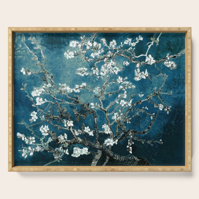 Van Gogh Almond Blossoms : Dark Teal Serving Tray Gallery Image 1
