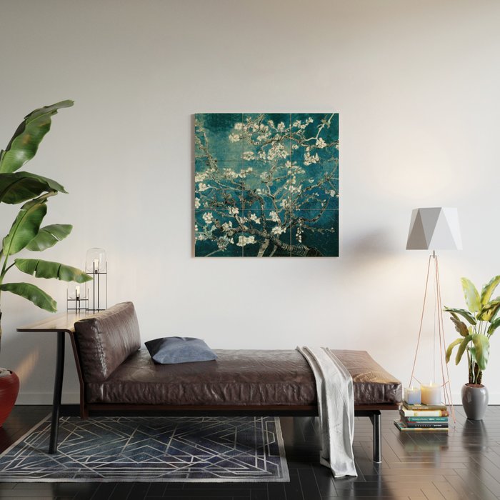Van Gogh Almond Blossoms : Dark Teal Wood Wall Art Gallery Image 2