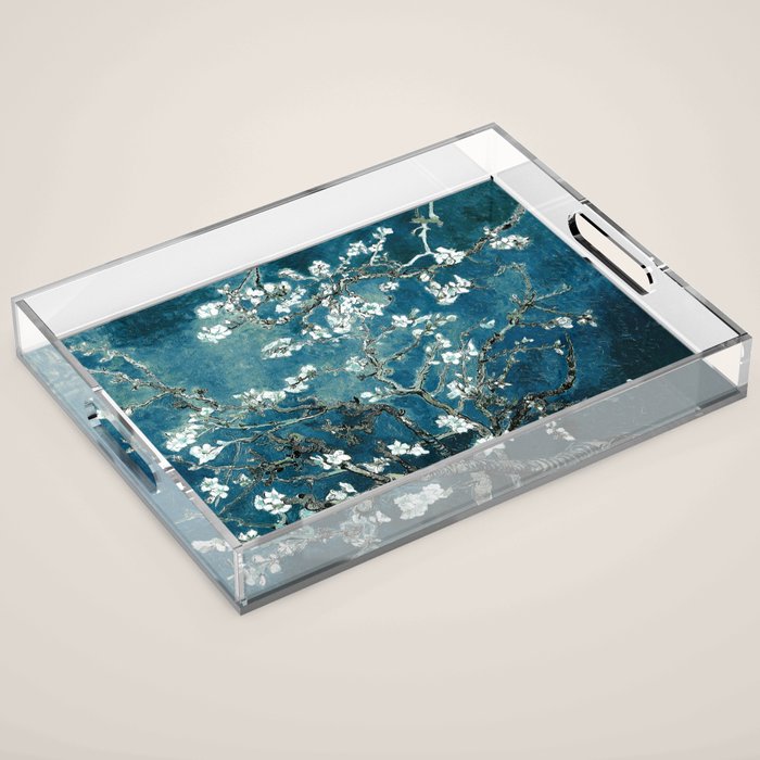 Van Gogh Almond Blossoms : Dark Teal Acrylic Tray Gallery Image 1