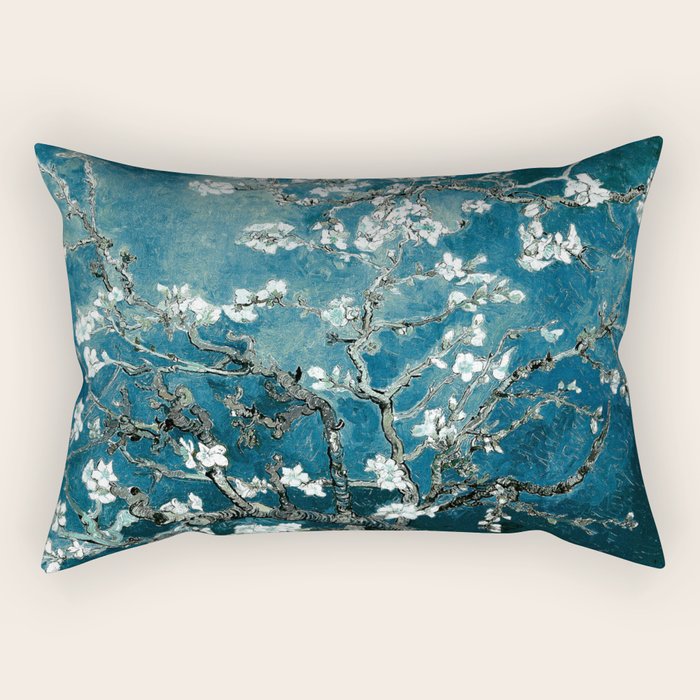 Van Gogh Almond Blossoms : Dark Teal Rectangular Pillow Gallery Image 1