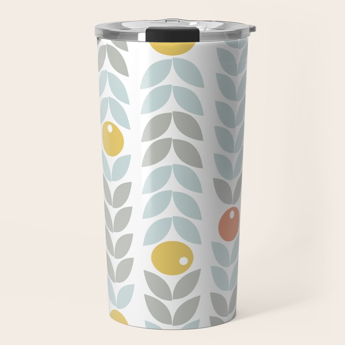 Mid Century Modern Retro Leaf and Circle Pattern Travel Mug Gallery Image 1