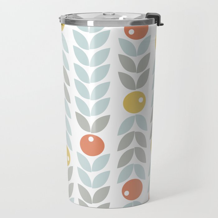 Mid Century Modern Retro Leaf and Circle Pattern Travel Mug Gallery Image 2