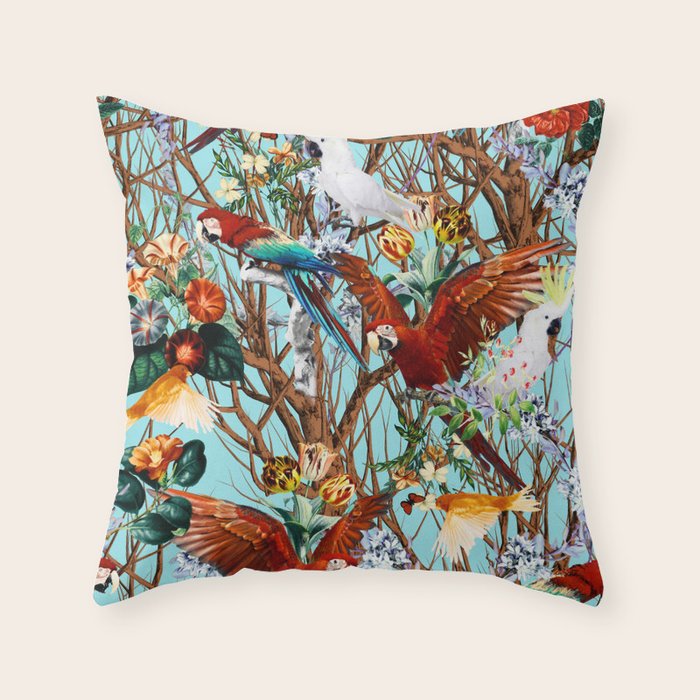 Floral and Birds XXX Throw Pillow Gallery Image 1