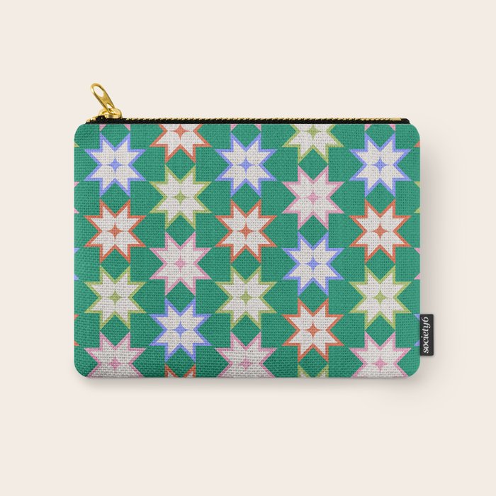 Festive Geometric Star Pattern on Green Carry All Pouch Gallery Image 1