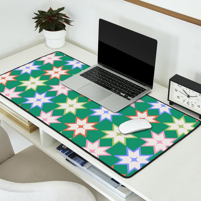 Festive Geometric Star Pattern on Green Desk Mat Gallery Image 2