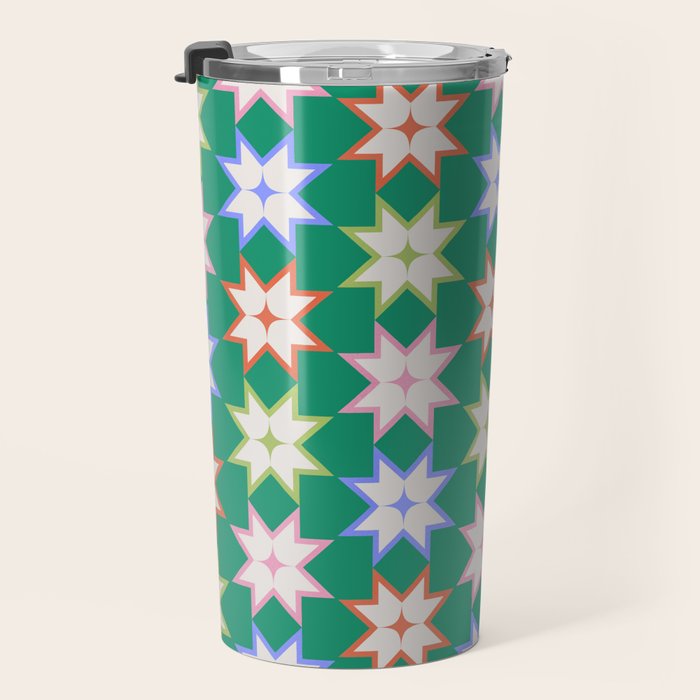 Festive Geometric Star Pattern on Green Travel Mug Gallery Image 3