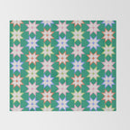 Festive Geometric Star Pattern on Green Throw Blanket Gallery Image 2