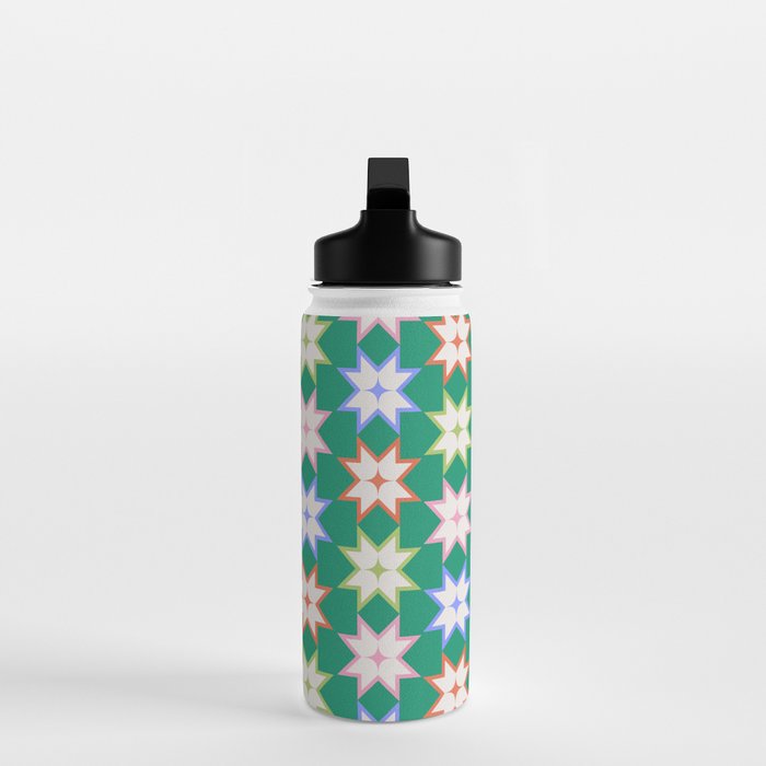 Festive Geometric Star Pattern on Green Water Bottle Gallery Image 3