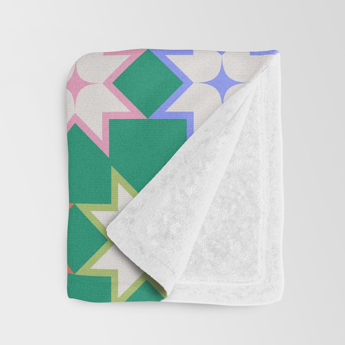 Festive Geometric Star Pattern on Green Throw Blanket Gallery Image 3