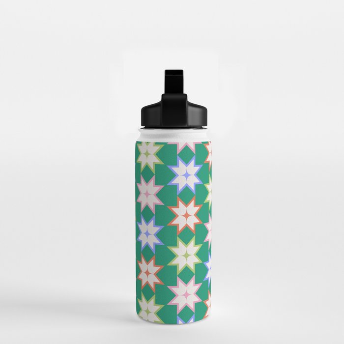 Festive Geometric Star Pattern on Green Water Bottle Gallery Image 2