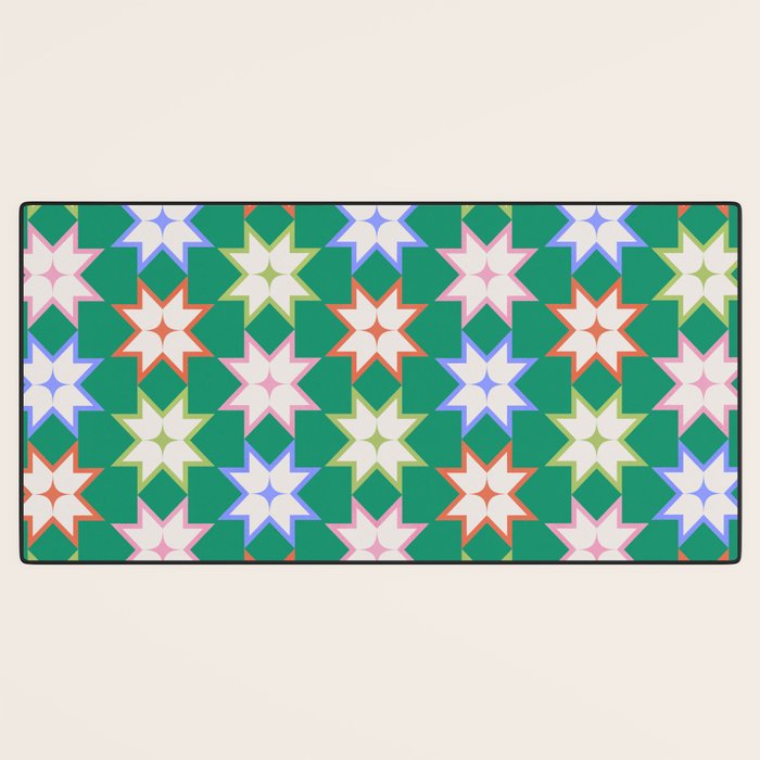 Festive Geometric Star Pattern on Green Desk Mat Gallery Image 3