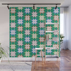 Festive Geometric Star Pattern on Green Wall Mural Gallery Image 1