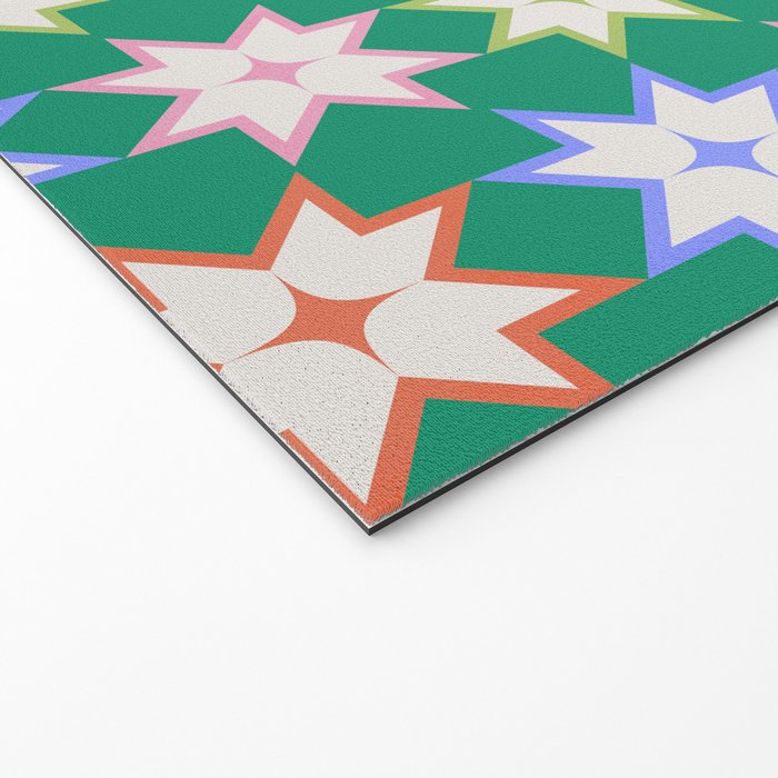 Festive Geometric Star Pattern on Green Welcome Mat Gallery Image 2