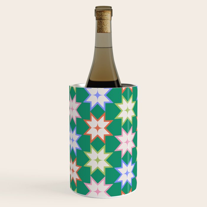 Festive Geometric Star Pattern on Green Wine Chiller Gallery Image 2