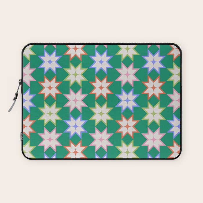 Festive Geometric Star Pattern on Green Laptop Sleeve Gallery Image 1
