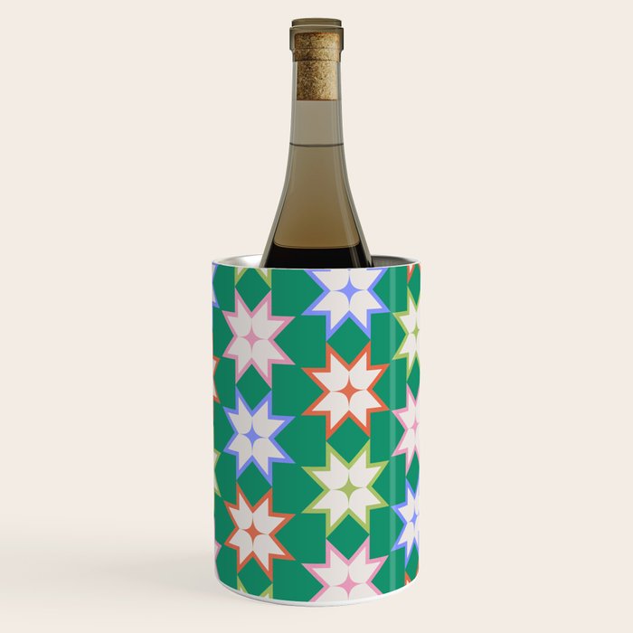 Festive Geometric Star Pattern on Green Wine Chiller Gallery Image 3