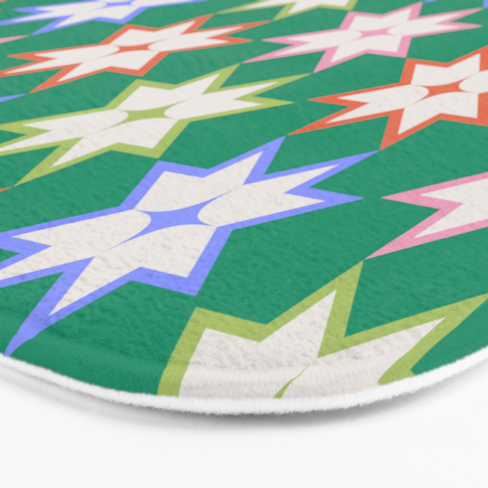 Festive Geometric Star Pattern on Green Bath Mat Gallery Image 3