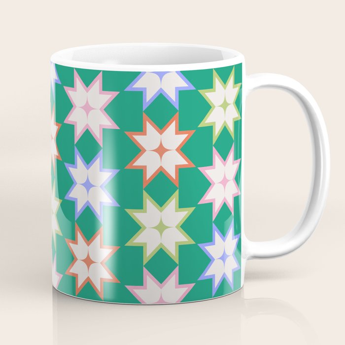 Festive Geometric Star Pattern on Green Coffee Mug Gallery Image 1