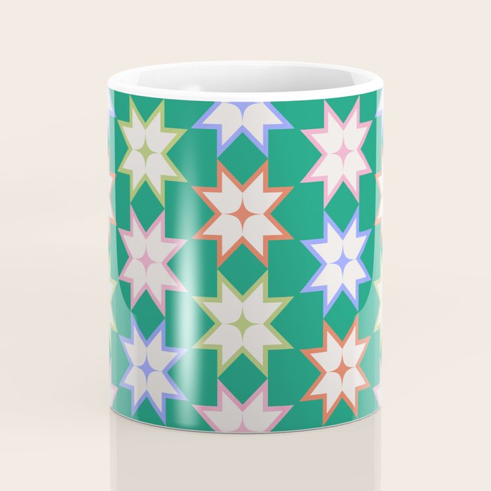 Festive Geometric Star Pattern on Green Coffee Mug Gallery Image 4