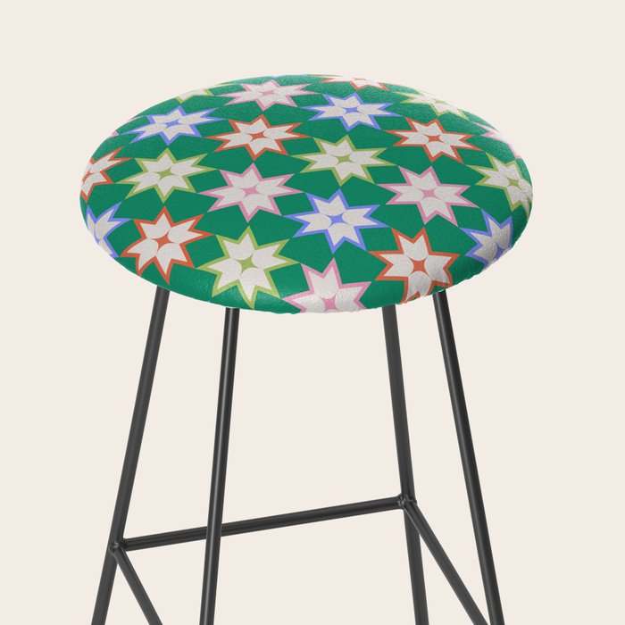 Festive Geometric Star Pattern on Green Stool Gallery Image 2