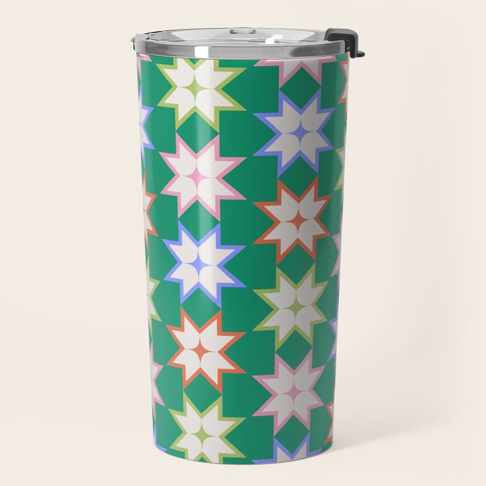 Festive Geometric Star Pattern on Green Travel Mug Gallery Image 2