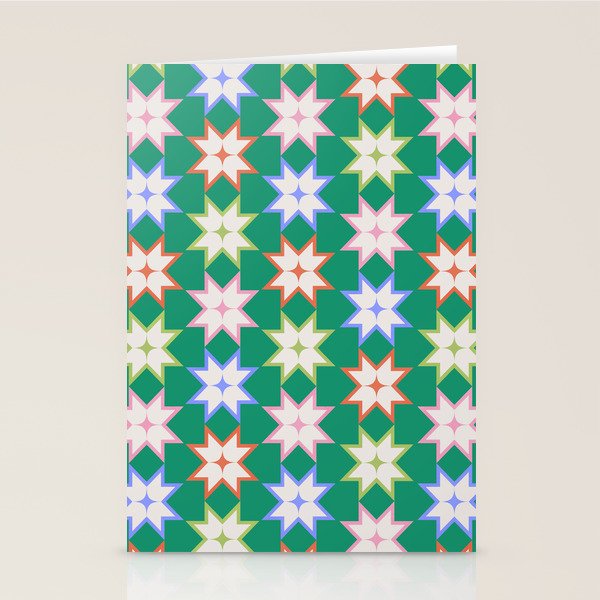 Festive Geometric Star Pattern on Green Stationery Card Gallery Image 2