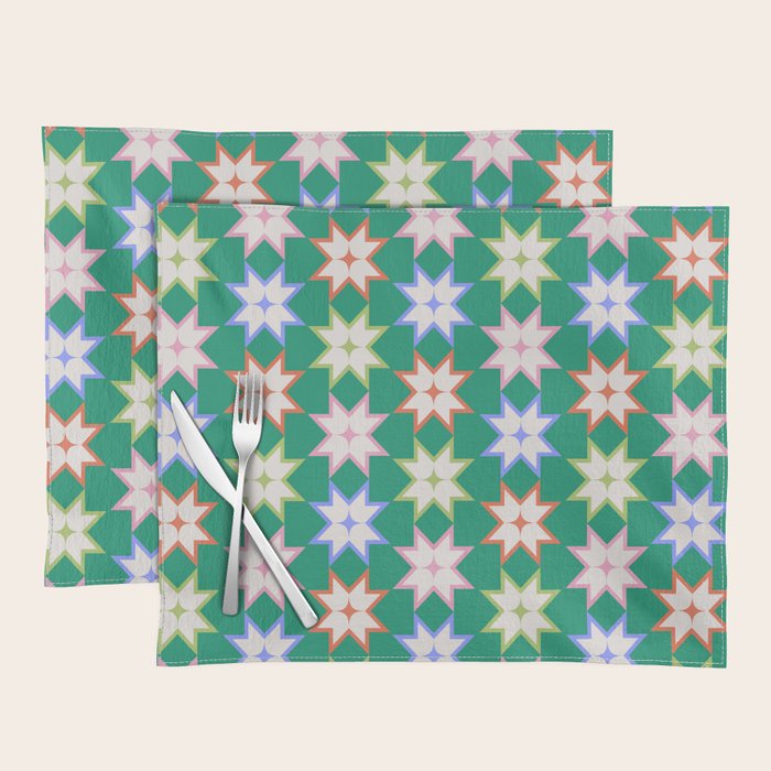 Festive Geometric Star Pattern on Green Placemat Gallery Image 1