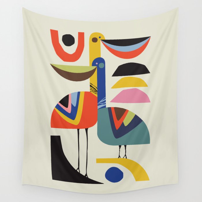 Mid century Pelicans Wall Tapestry Gallery Image 4