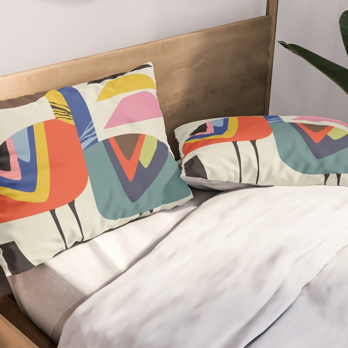 Mid century Pelicans Pillow Sham Gallery Image 2