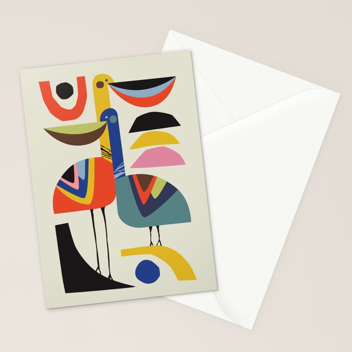 Mid century Pelicans Stationery Card Gallery Image 2