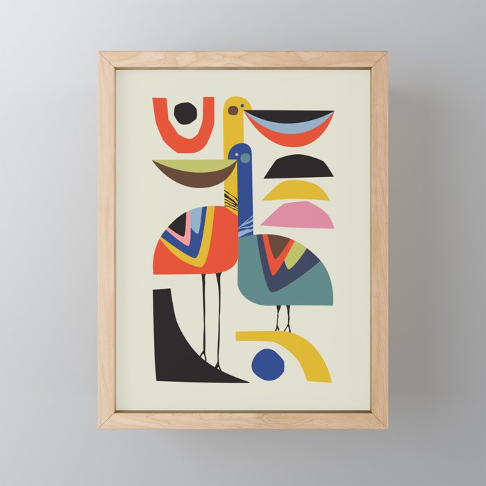 Mid century Pelicans Mini Art Print Gallery Image 1
