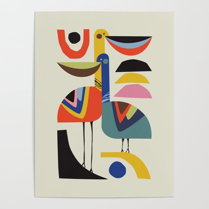 Mid century Pelicans Poster Gallery Image 1