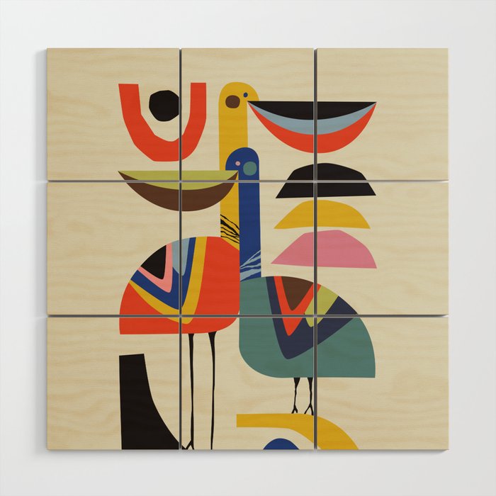 Mid century Pelicans Wood Wall Art Gallery Image 1