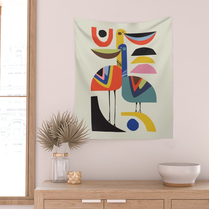 Mid century Pelicans Wall Tapestry Gallery Image 2