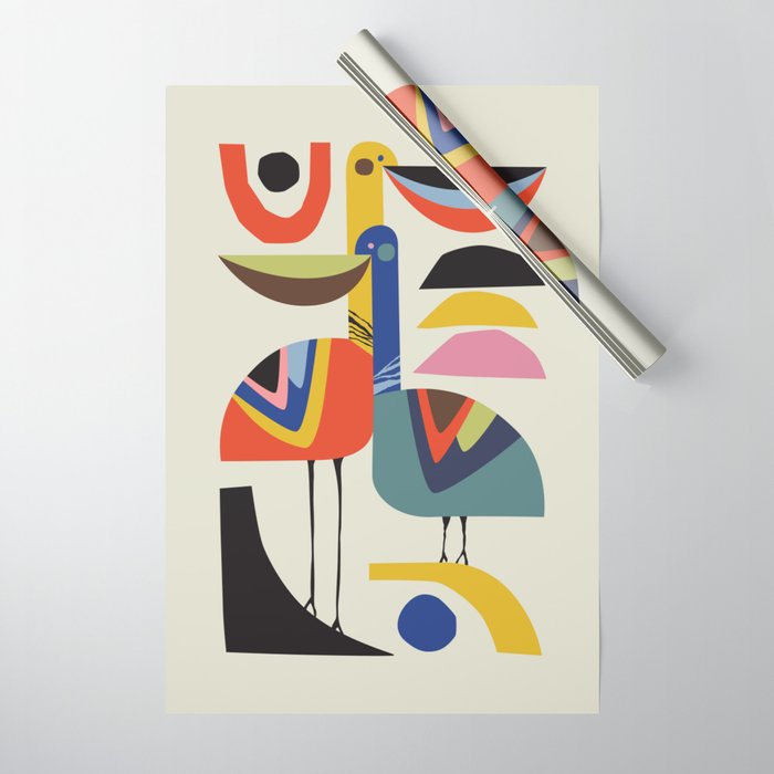 Mid century Pelicans Wrapping Paper Gallery Image 1