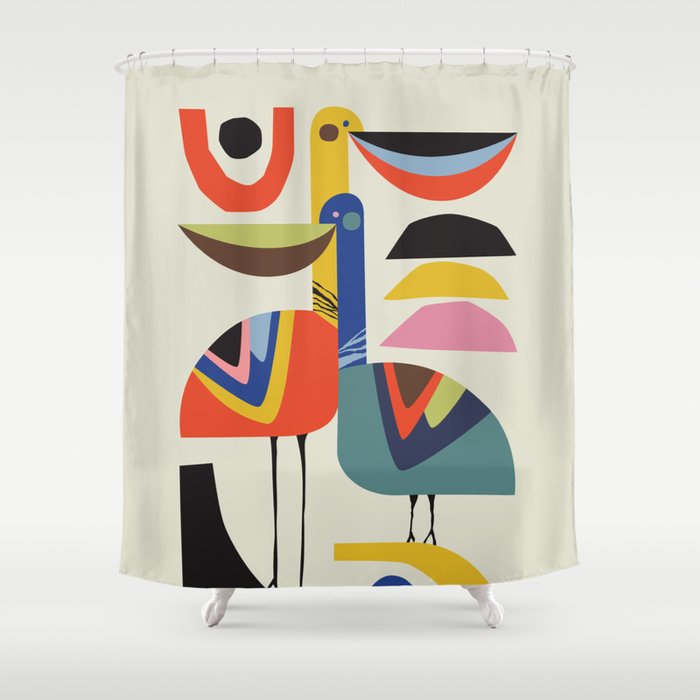 Mid century Pelicans Shower Curtain Gallery Image 1
