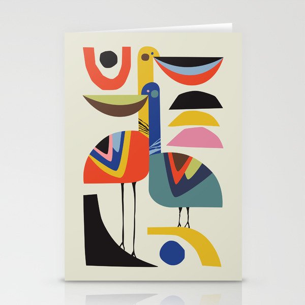 Mid century Pelicans Stationery Card Gallery Image 2